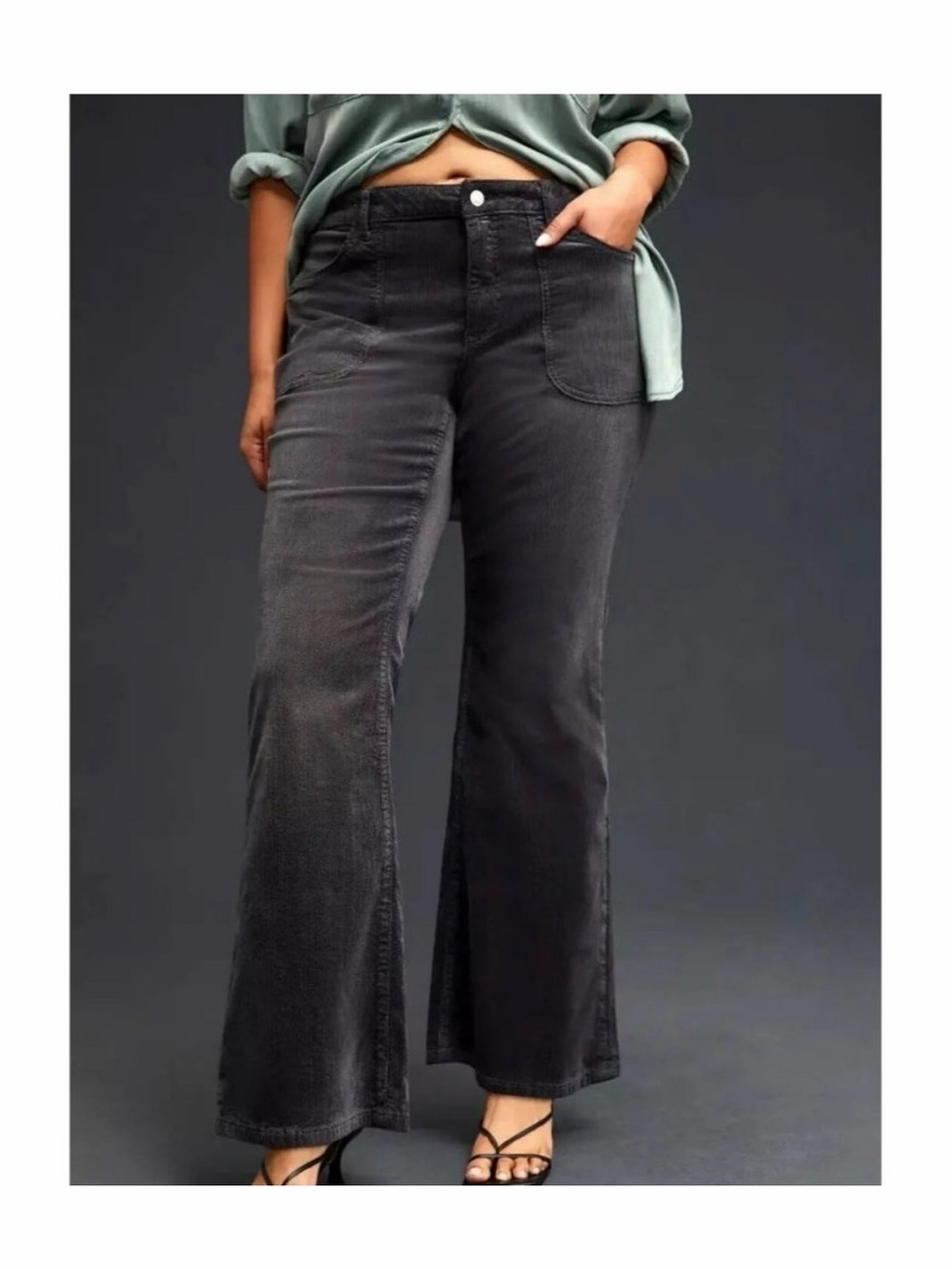 Pilcro The Icon Corduroy Flare Pants Charcoal Black Size 28‎